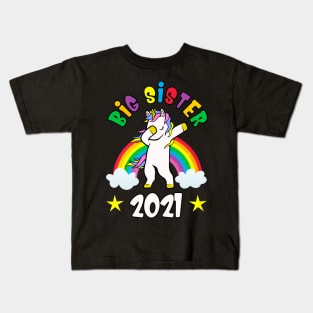 Big Sister 2021 Dabbing Unicorn Girls Gift Idea Kids T-Shirt